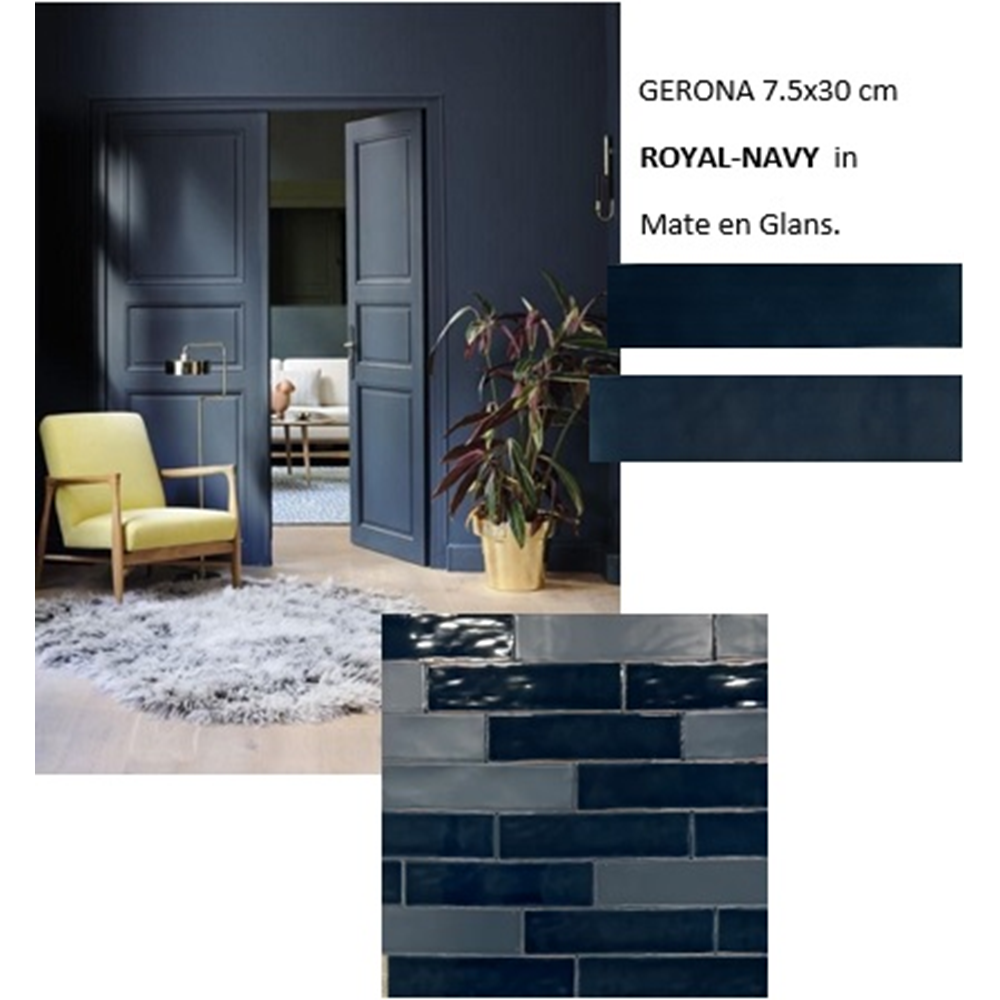 Wandtegels Terre D'Azur Gerona Royal-Navy mat  7,5x30cm