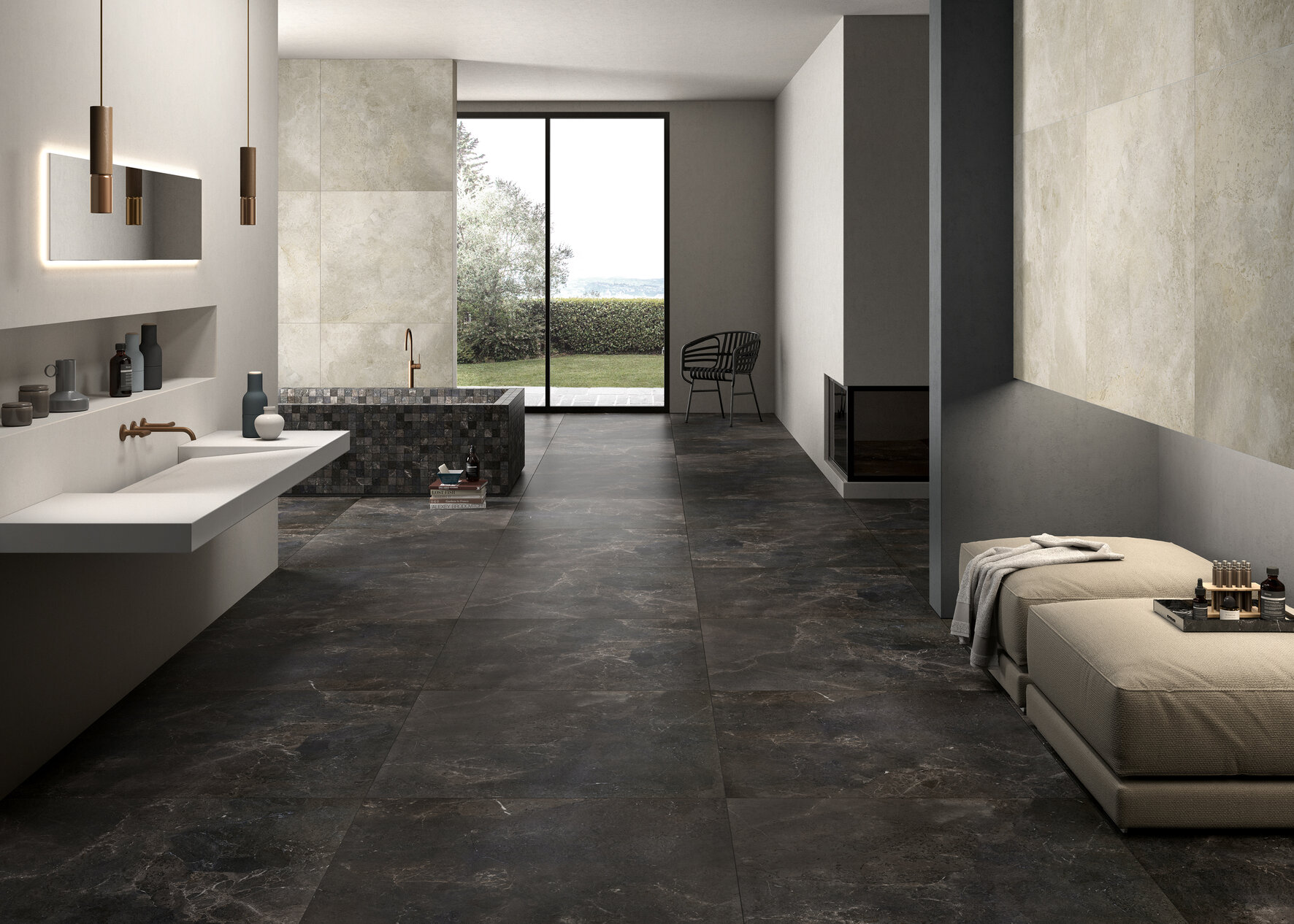 Vloertegels Porcelaingres Royal Stone Black Diamond 75x75cm